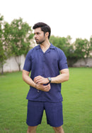 Navy Blue Printed Short Co-ords