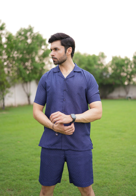 Navy Blue Printed Short Co-ords