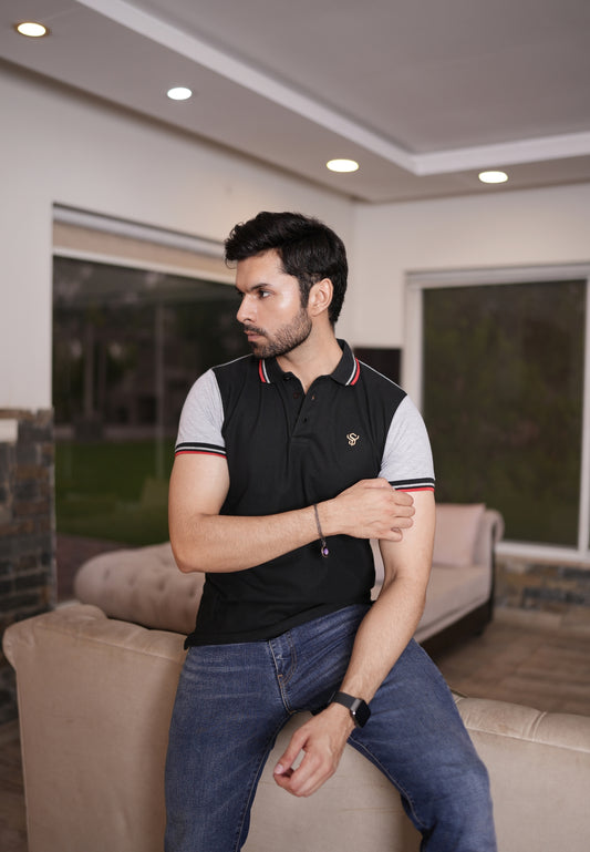 Black Grey Two Tone  Polo Shirt