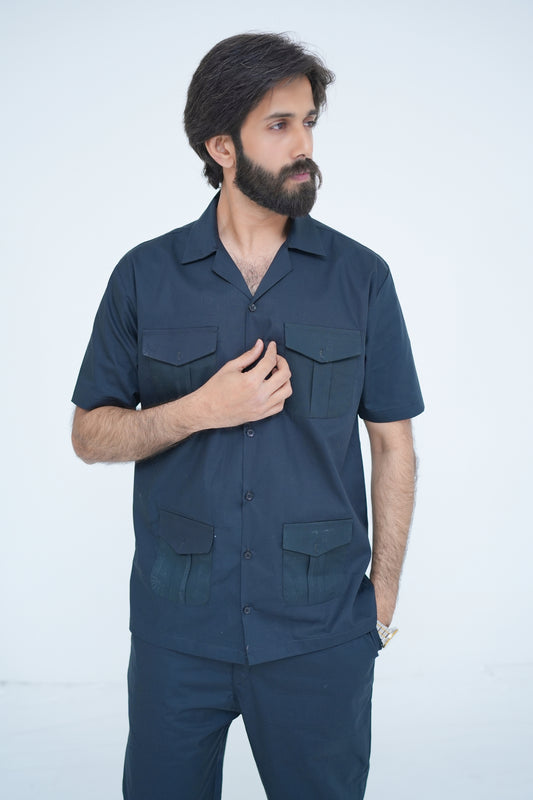 Premium Black Cuban Collar Co-ord Set