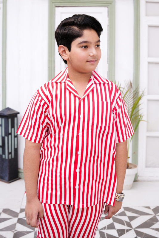 White Red Stripes Premium Cotton Co-ords