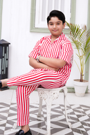 White Red Stripes Premium Cotton Co-ords