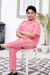 White Red Stripes Premium Cotton Co-ords