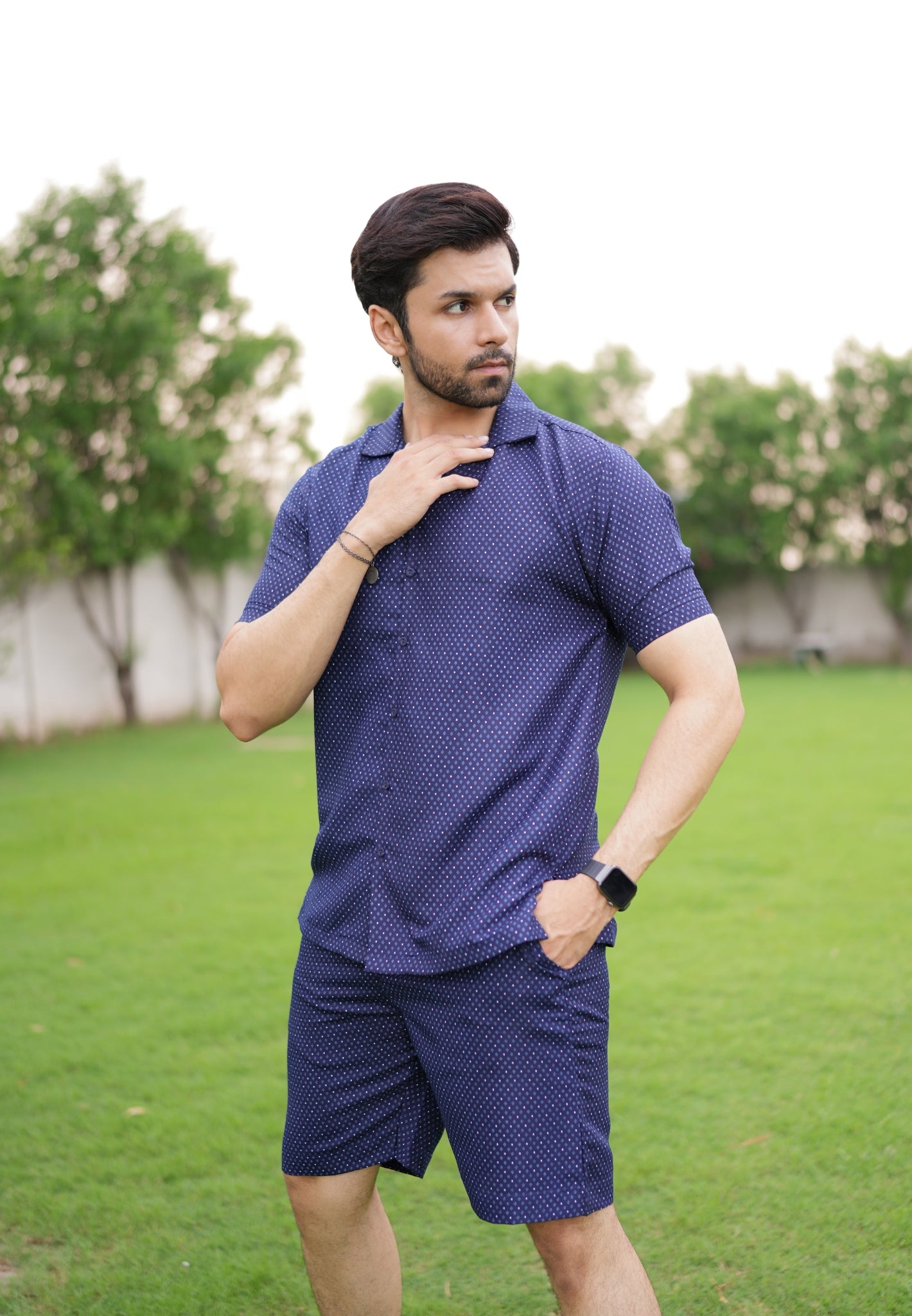Navy Blue Printed Short Co-ords