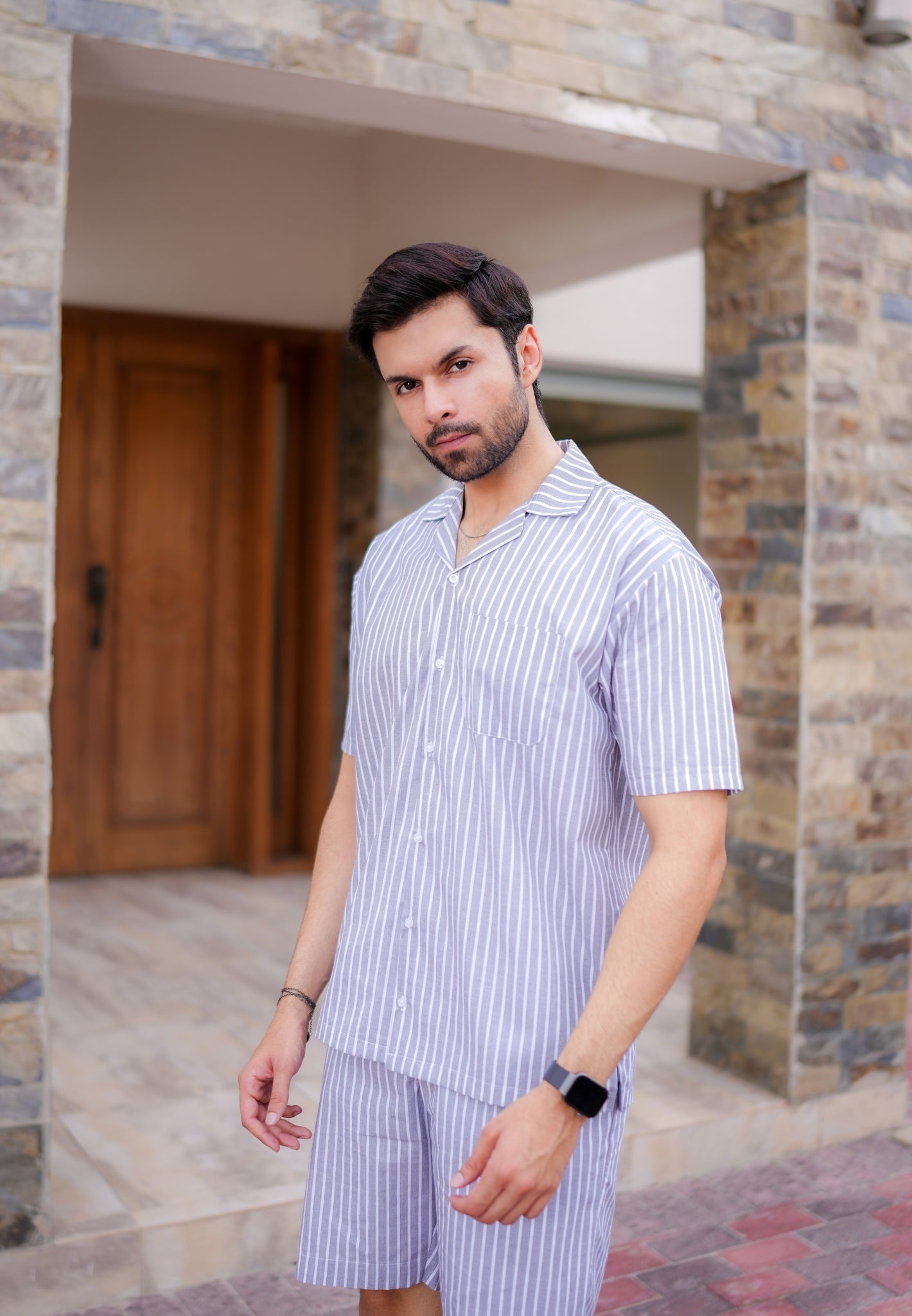 Grey Strips Short Co-ords