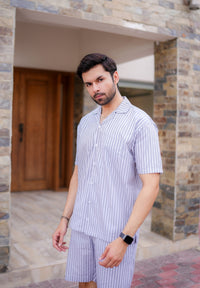 Grey Strips Short Co-ords