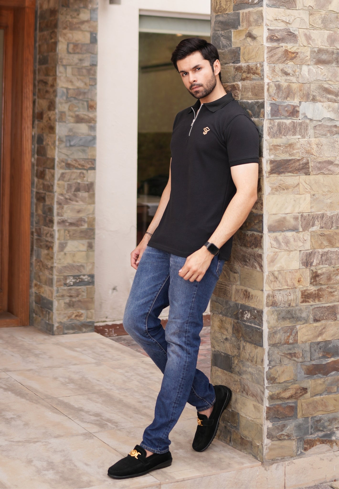 Black Zip Polo Shirt