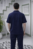 Modern Navy Blue Cuban Collar Co-ord Set