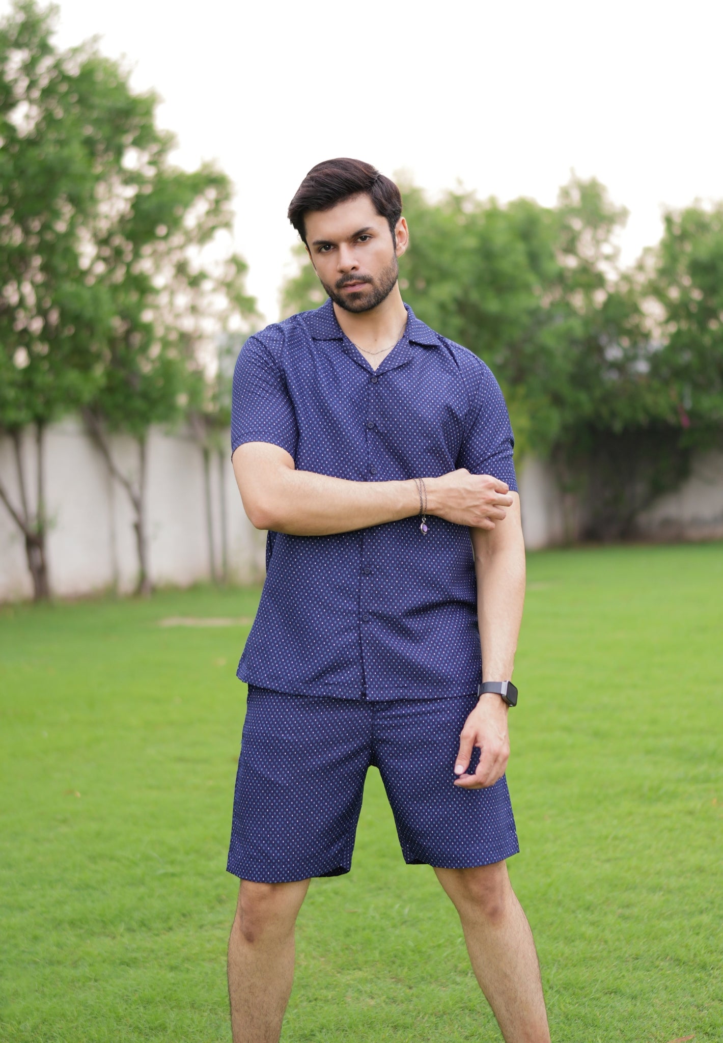 Navy Blue Printed Short Co-ords