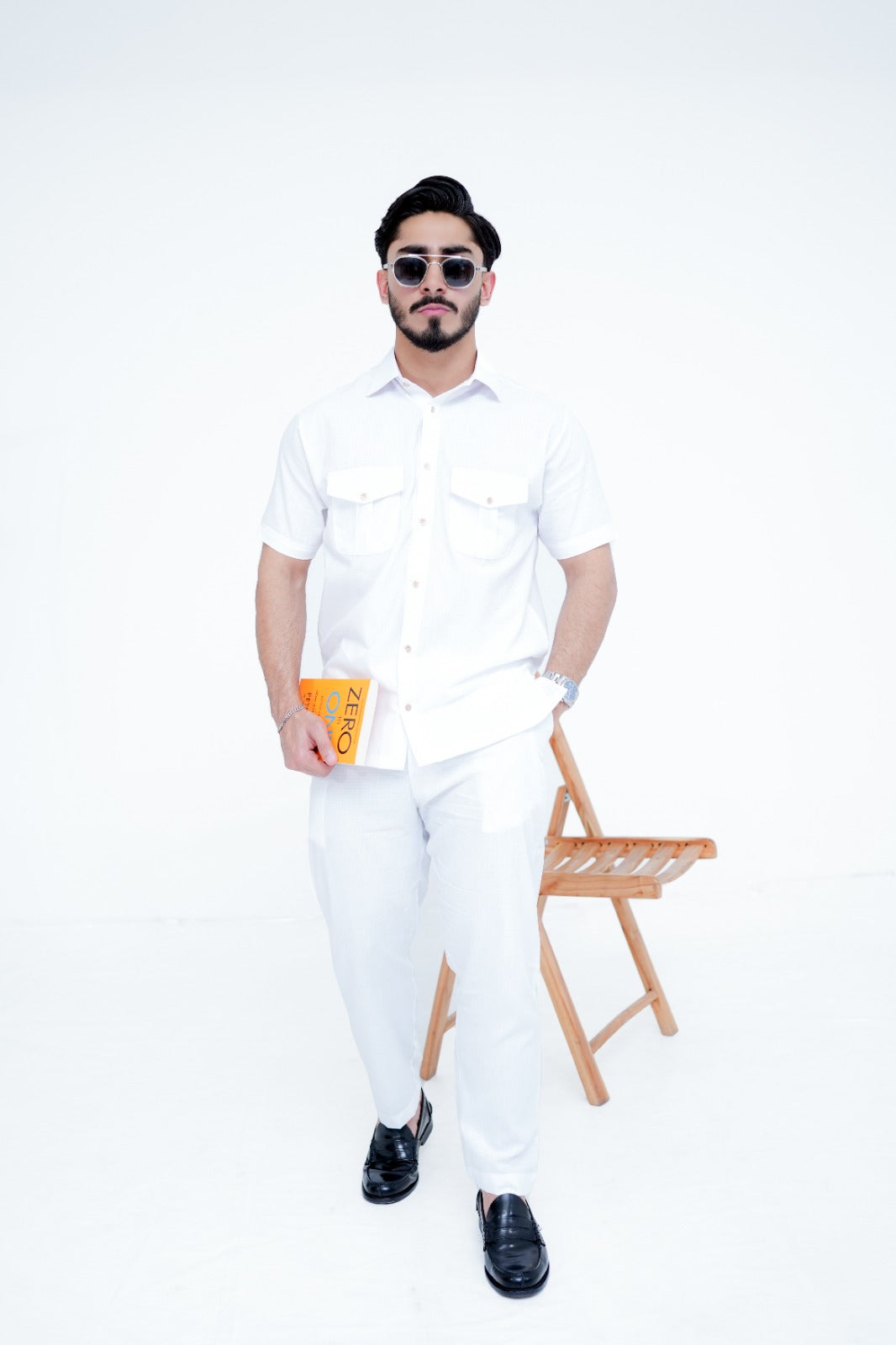 White Luxuries Self Cotton Co-ord Set