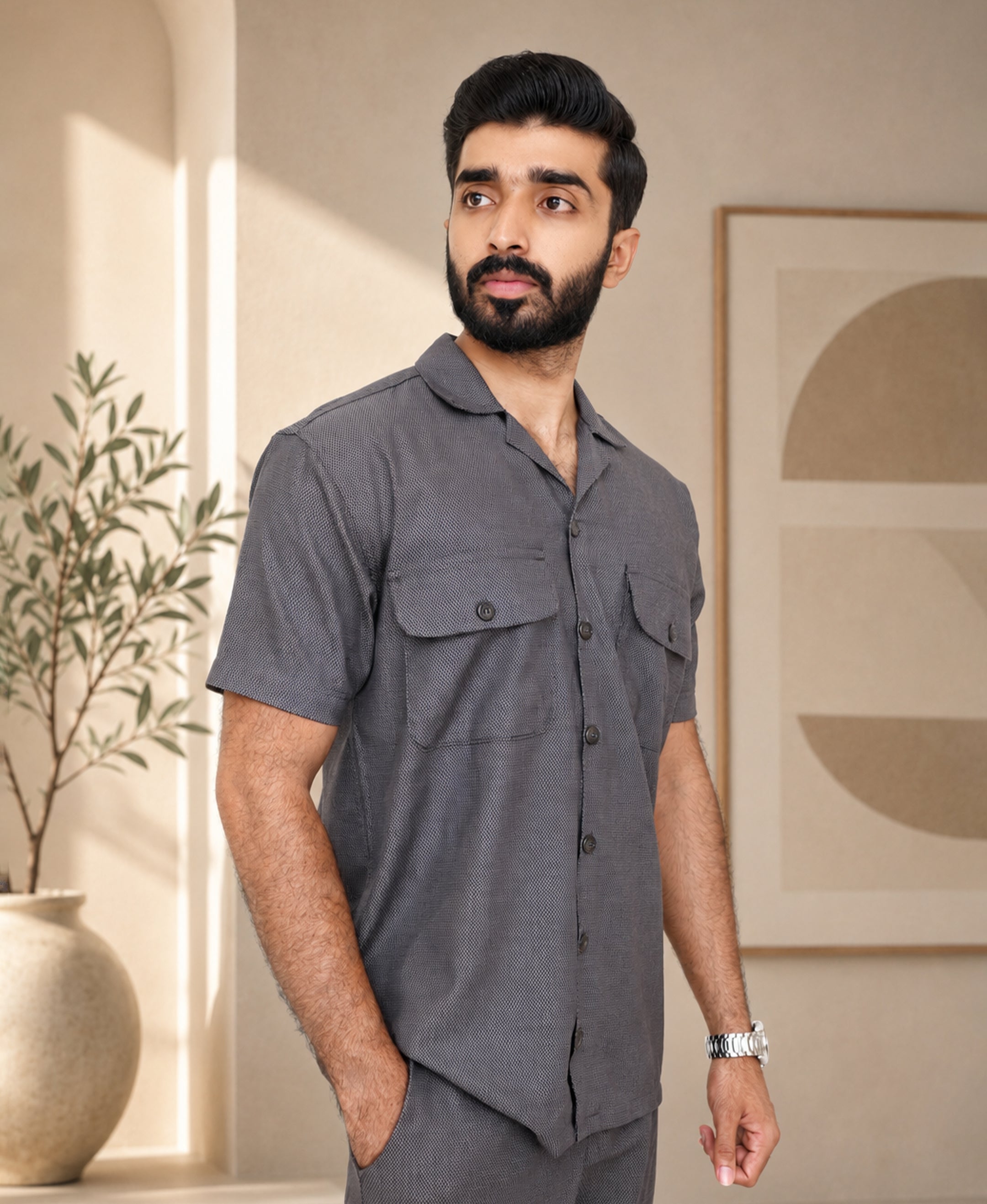 Brown Texture Luxury Summer Co-ords Set