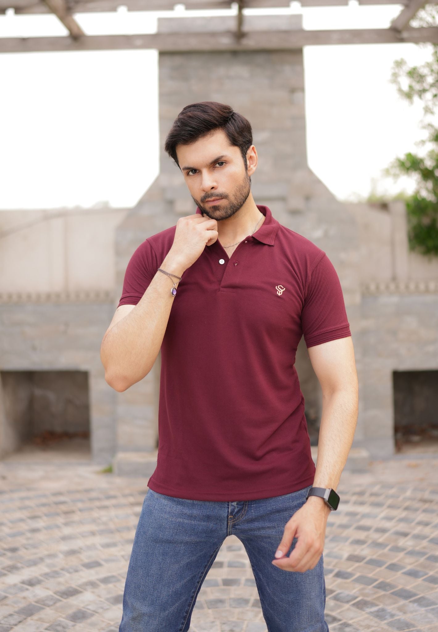 Dark Maroon Pique Polo Shirt