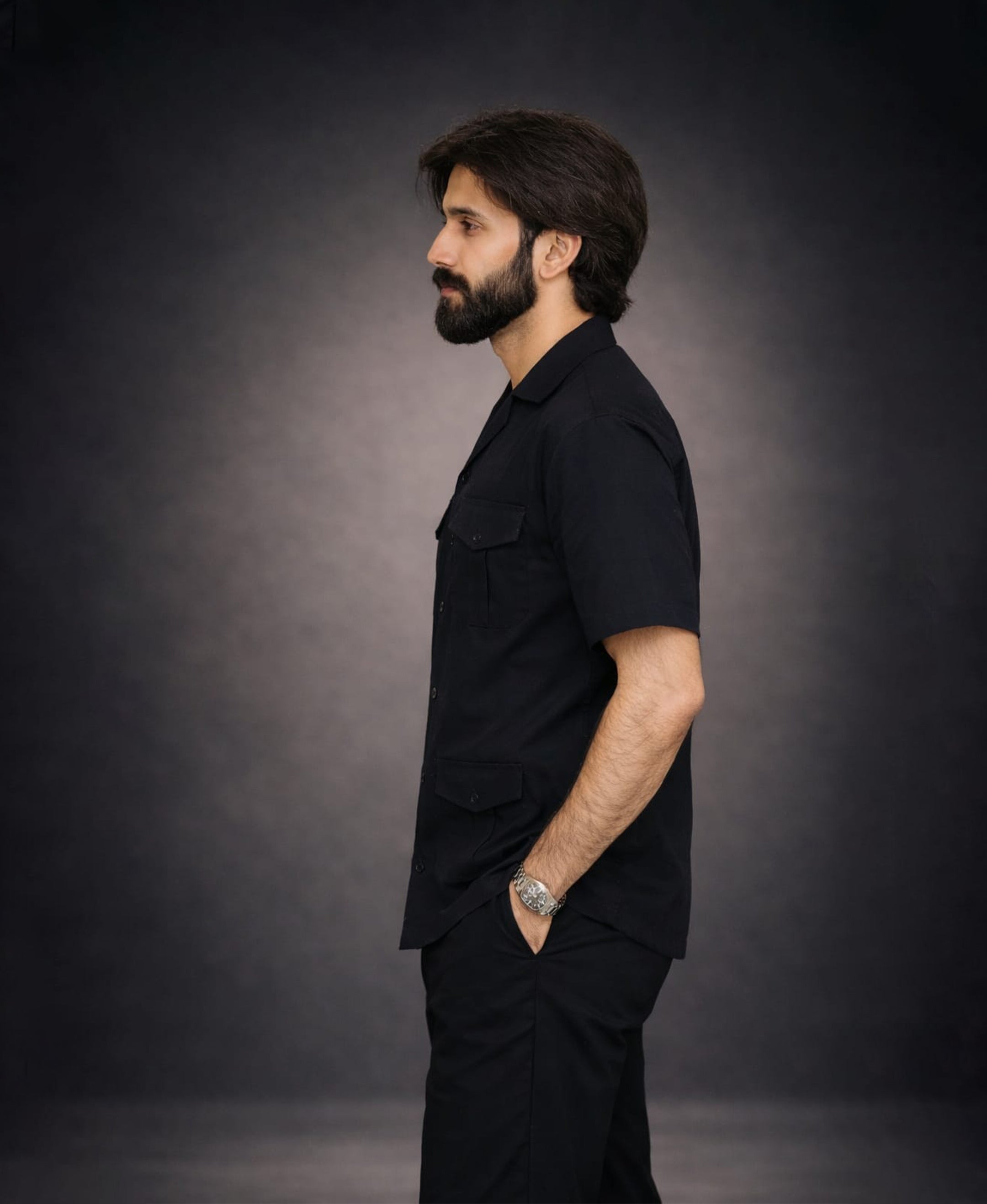 Premium Black Cuban Collar Co-ord Set