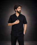 Premium Black Cuban Collar Co-ord Set
