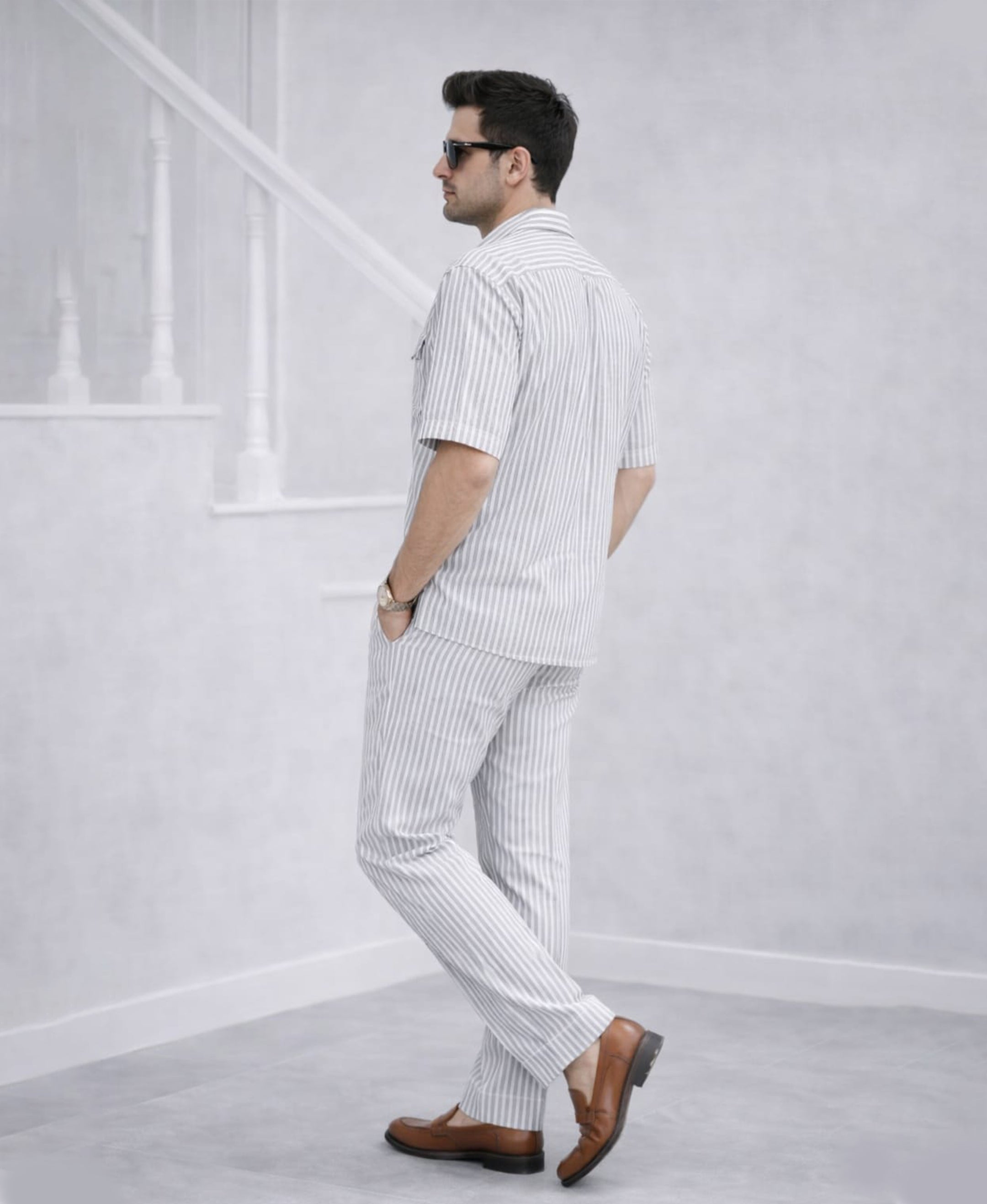 Grey Stripes Luxurious Cotton Co-ord Set