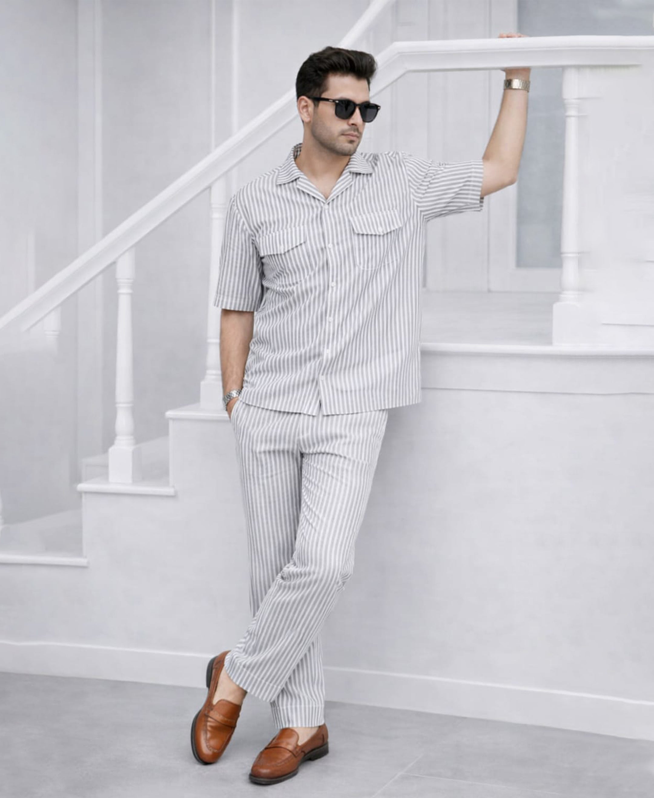 Grey Stripes Luxurious Cotton Co-ord Set