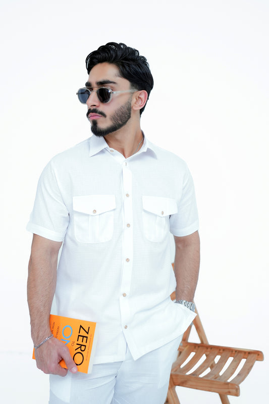 White Luxuries Self Cotton Co-ord Set