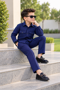 Navy Blue Printed Modern Suit