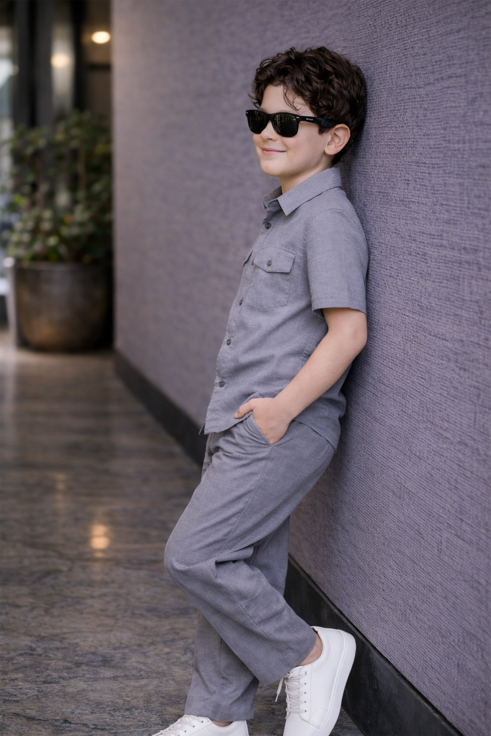 Charcoal Grey summer kids Co-ords in Irish Linen