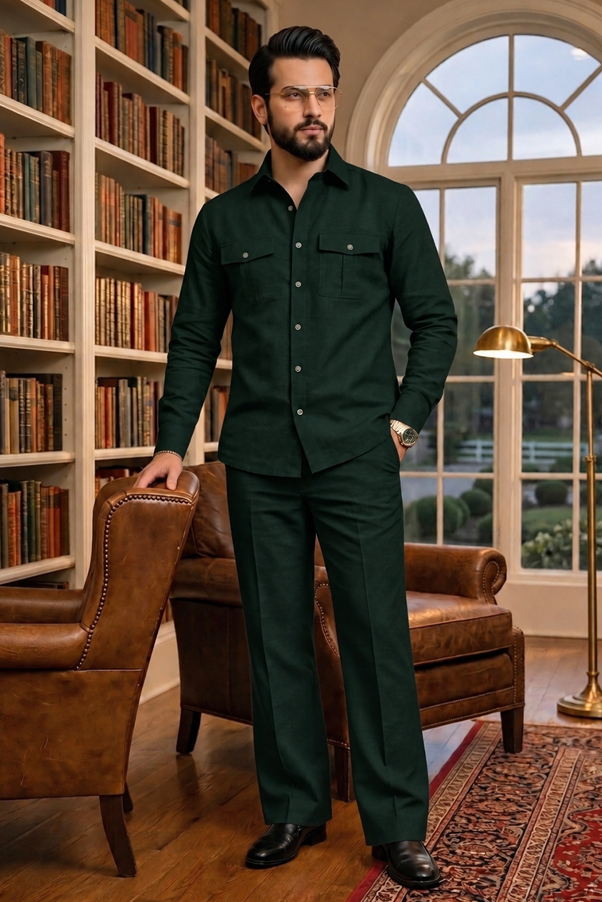 Dark green full sleeve Men Co-ords set RR
