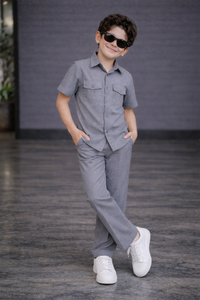 Charcoal Grey summer kids Co-ords in Irish Linen
