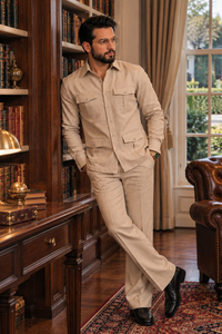 Beige full sleeve 4 pocket Men Co-ords set RR
