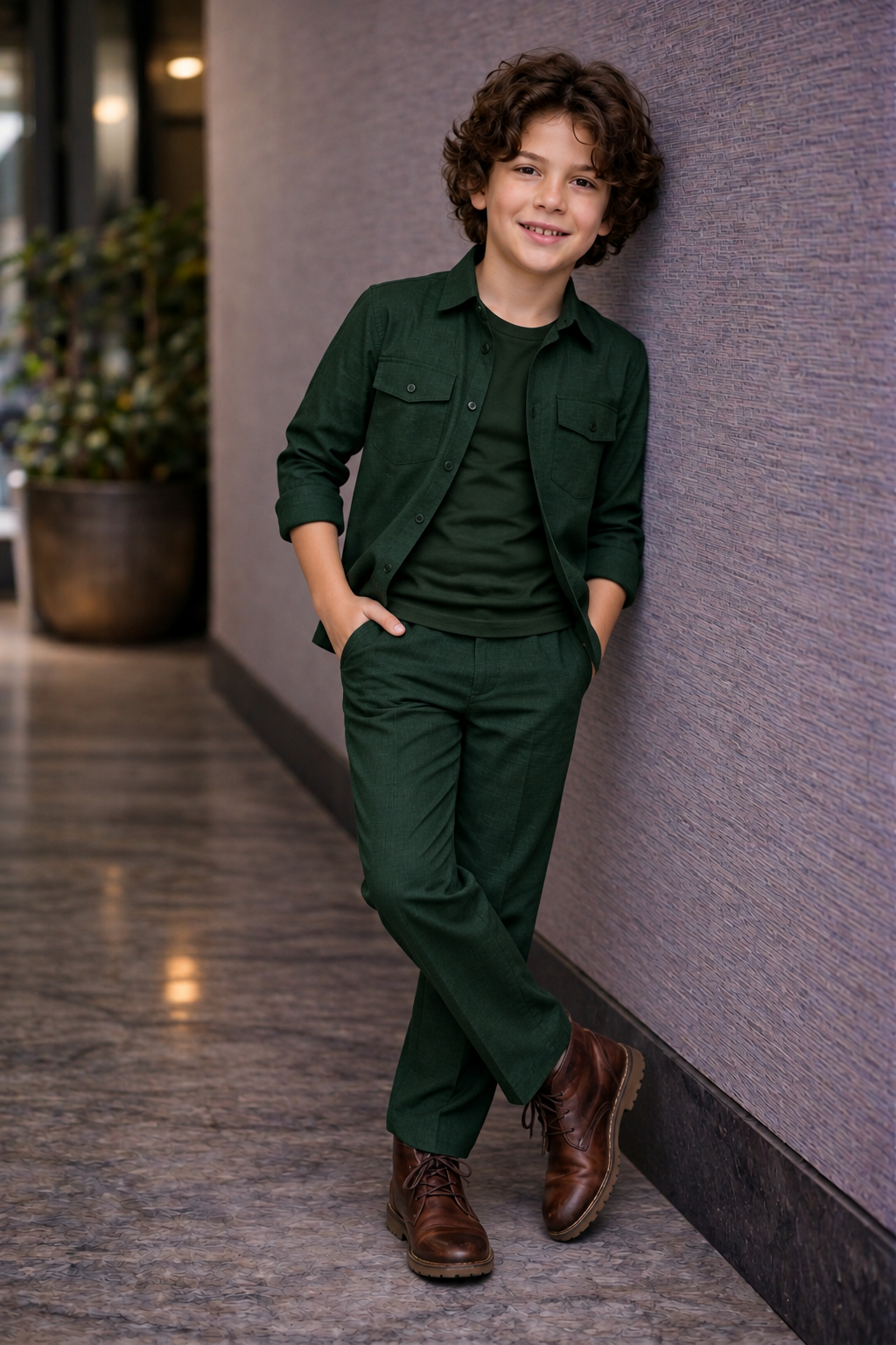 Dark green full sleeve kid_s Co-ords set