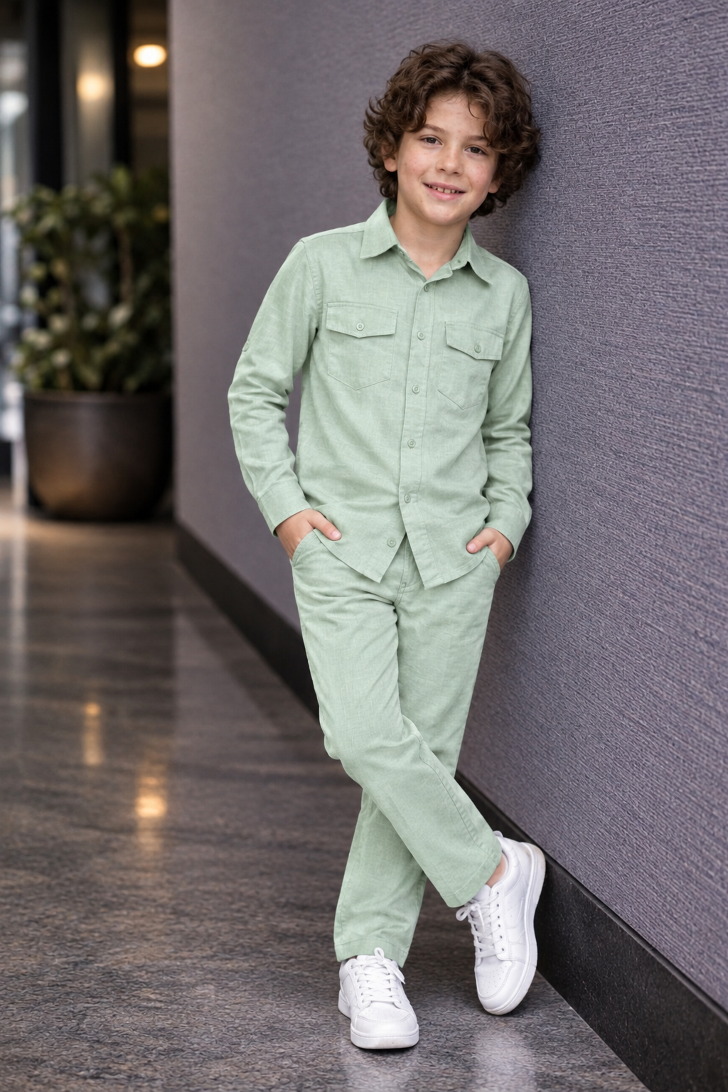 Pistachio green full sleeve kid_s Co-ords set