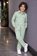 Pistachio green full sleeve kid_s Co-ords set