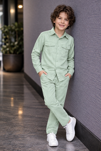 Pistachio green full sleeve kid_s Co-ords set