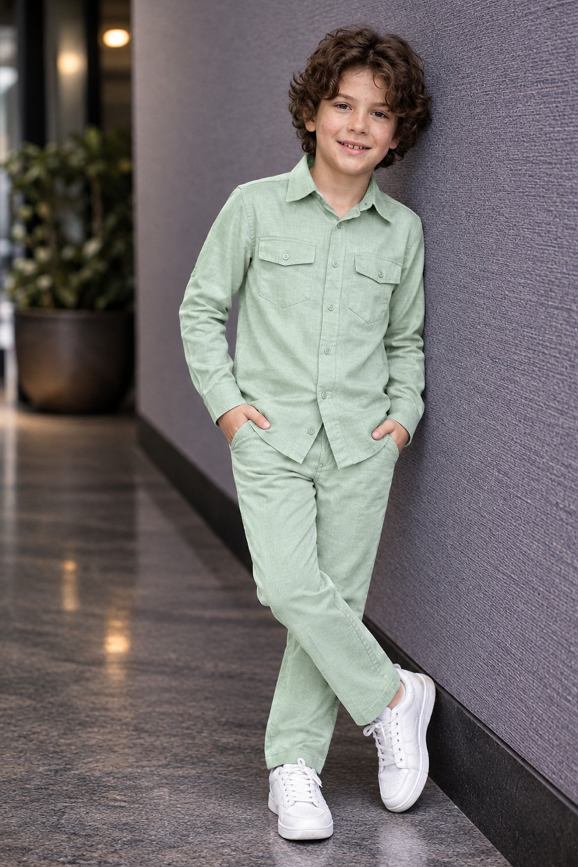 Pistachio green full sleeve kid_s Co-ords set