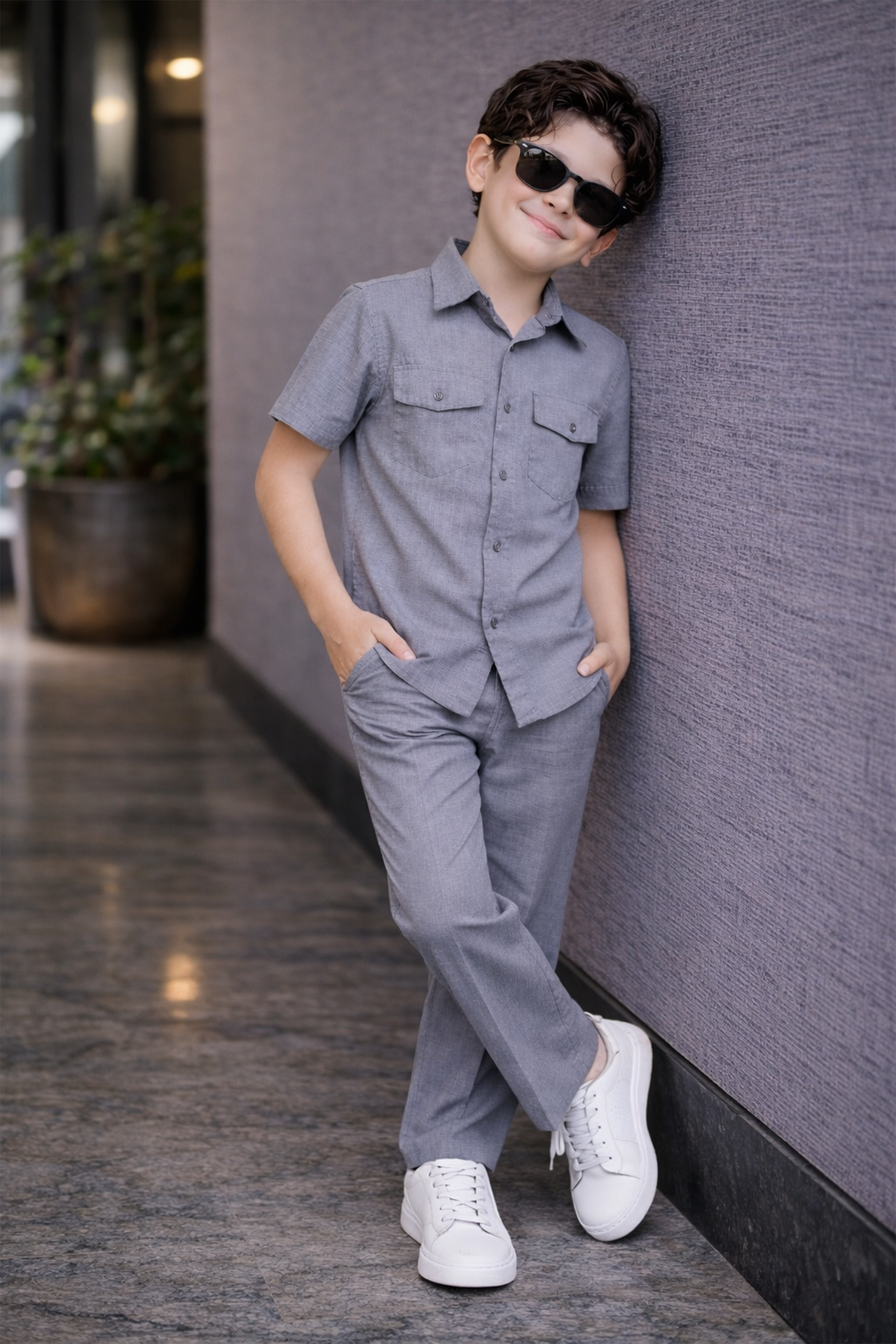 Charcoal Grey summer kids Co-ords in Irish Linen