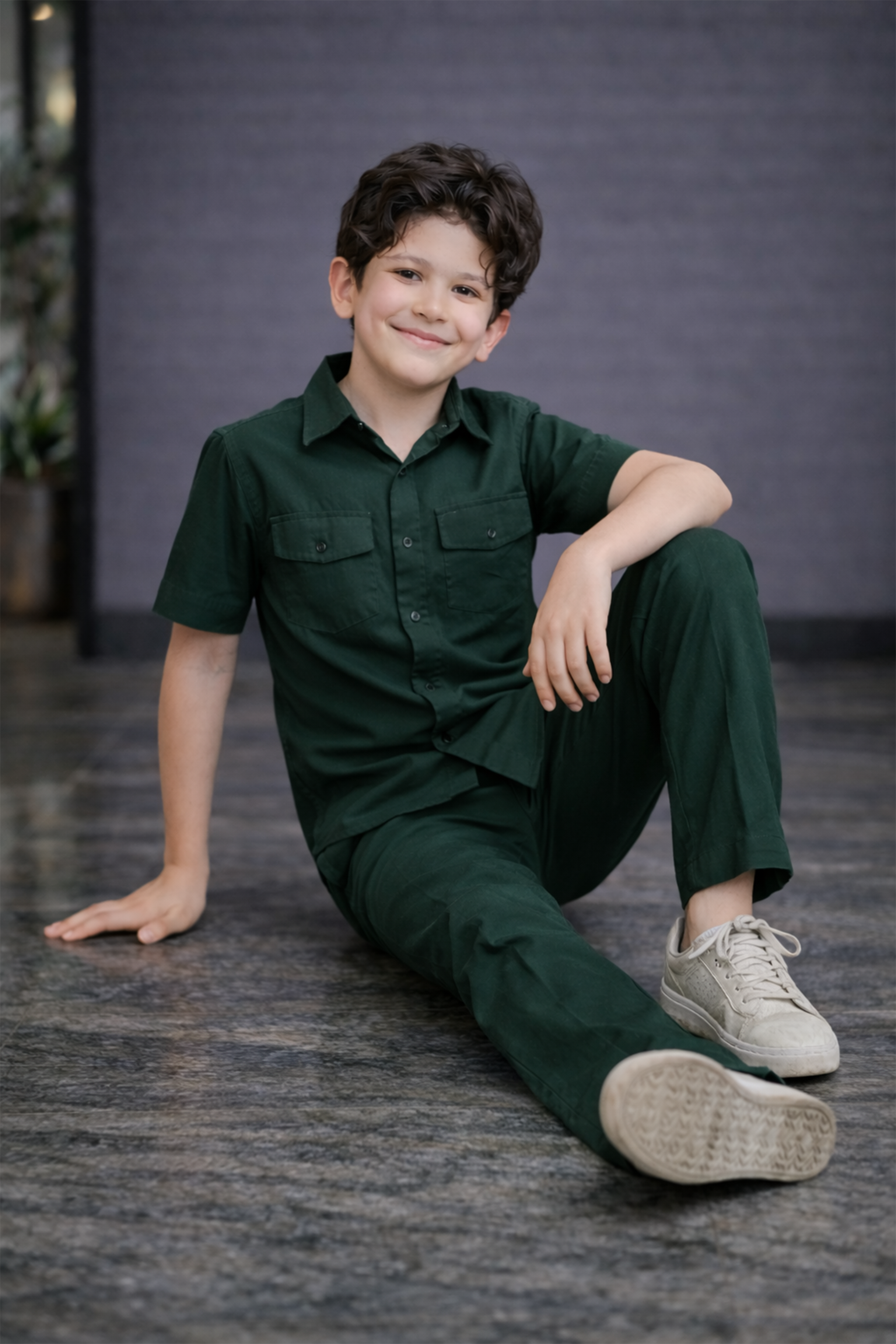 Royal deep green kids summer Co-ords in Irish Linen