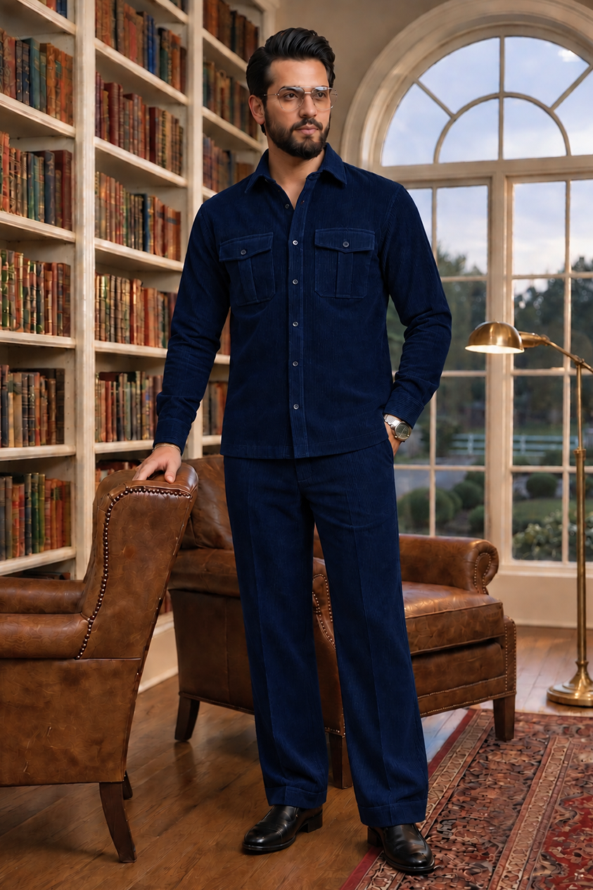 Navy Blue Corduroy Winter Co-ords Set_RR