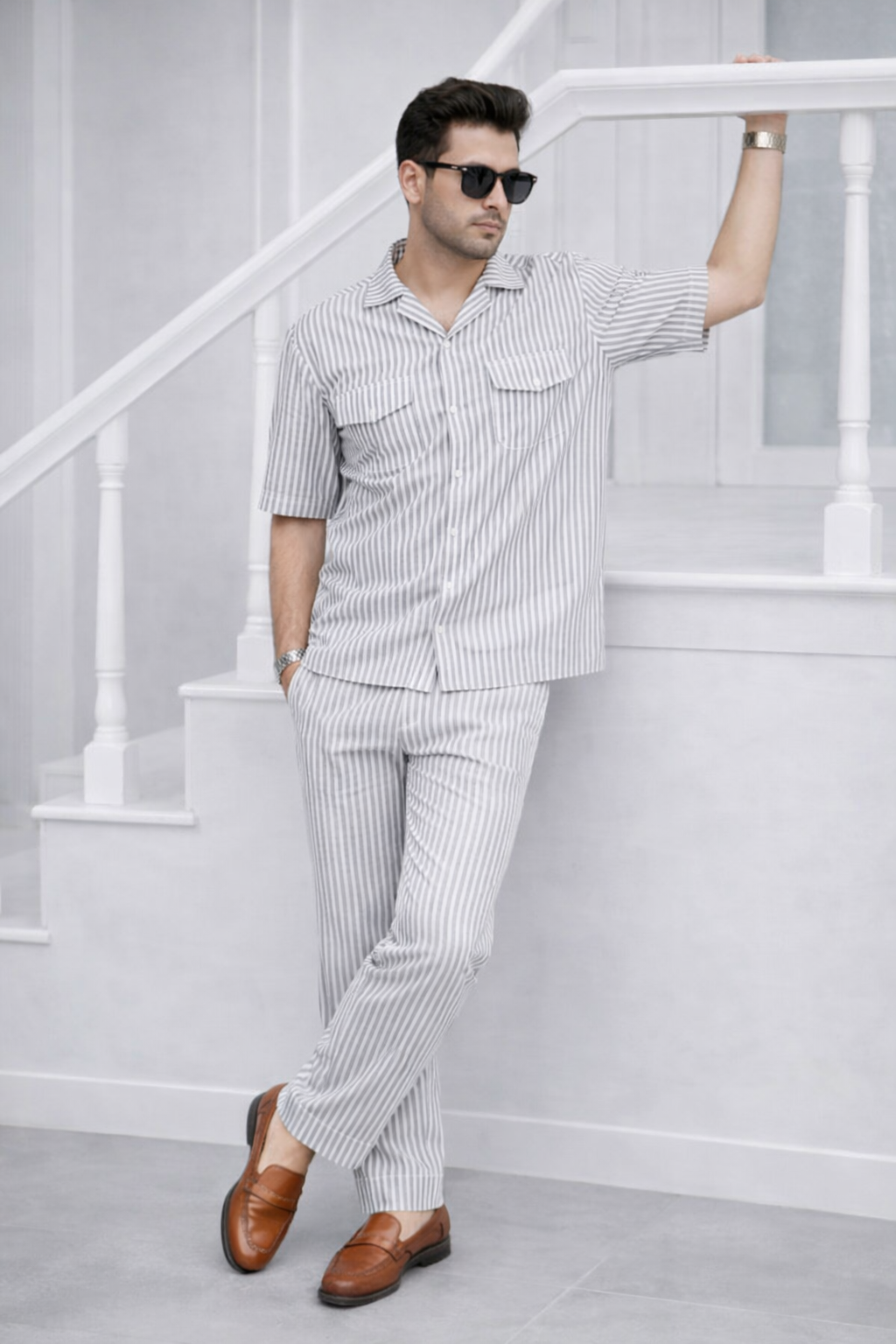 Grey Stripes Luxurious Cotton Co-ord Set