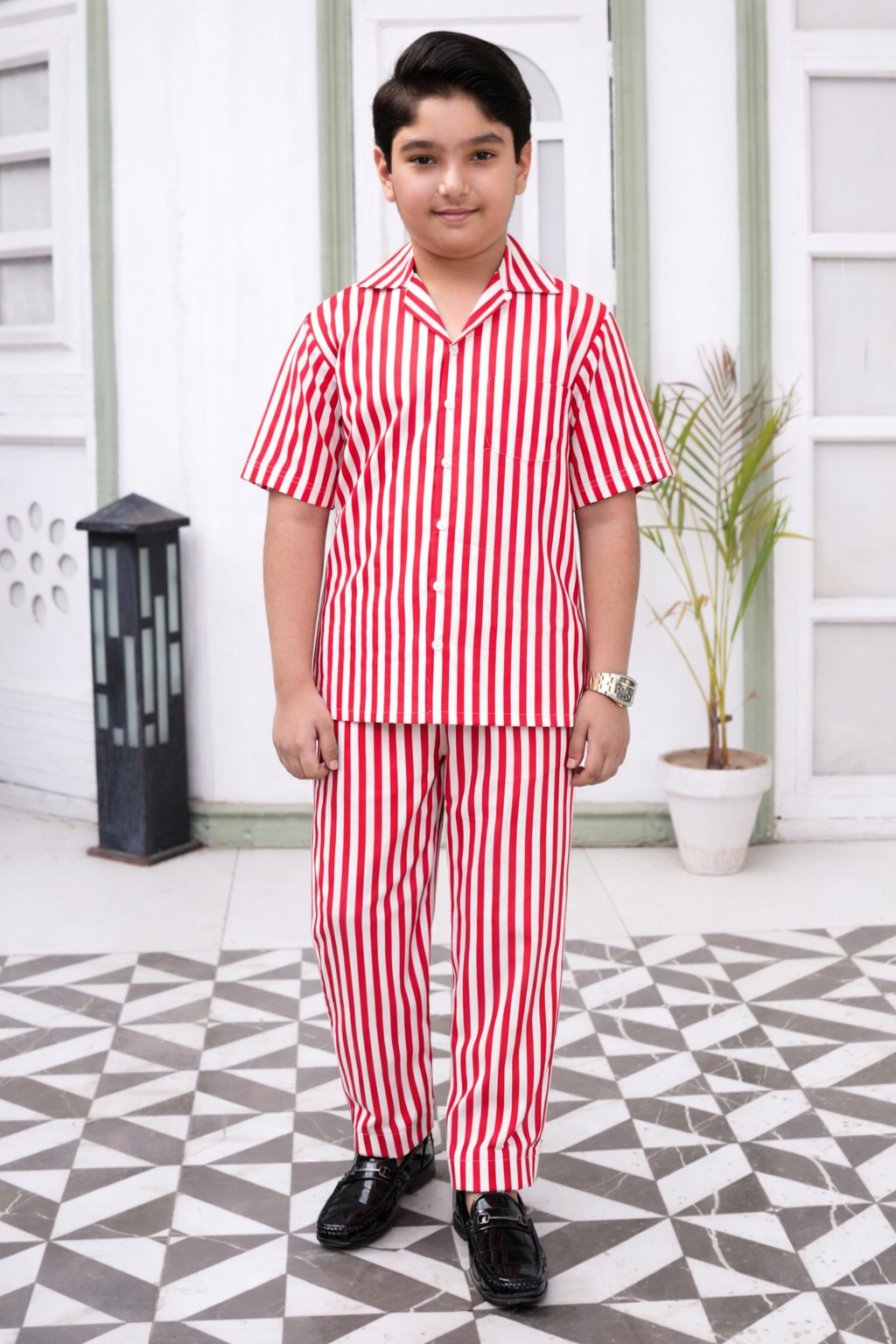 White Red Stripes Premium Cotton Co-ords