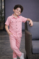 Carnation pink summer kids Co-ords in Irish Linen
