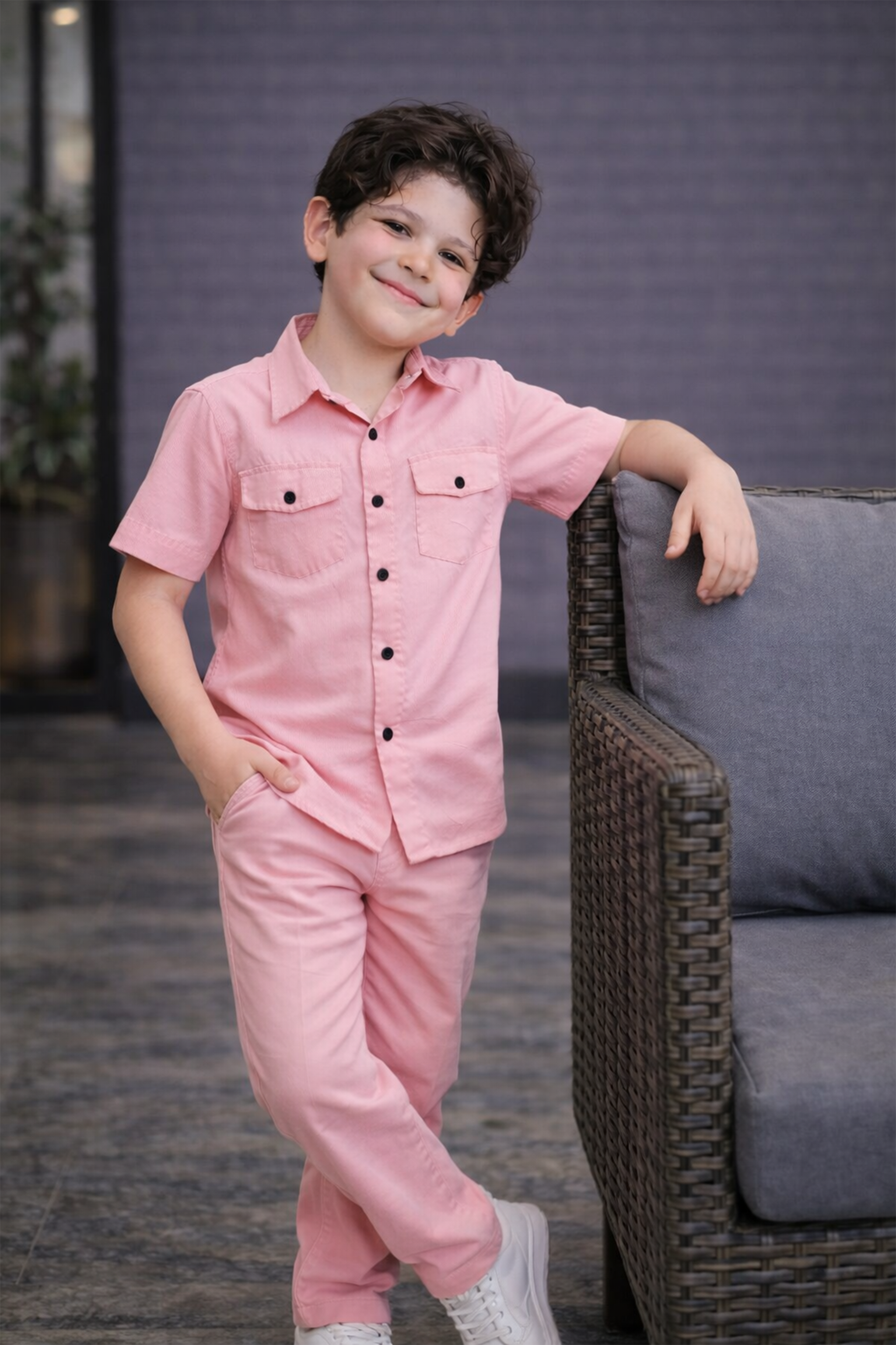 Carnation pink summer kids Co-ords in Irish Linen