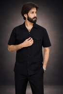 Premium Black Cuban Collar Co-ord Set