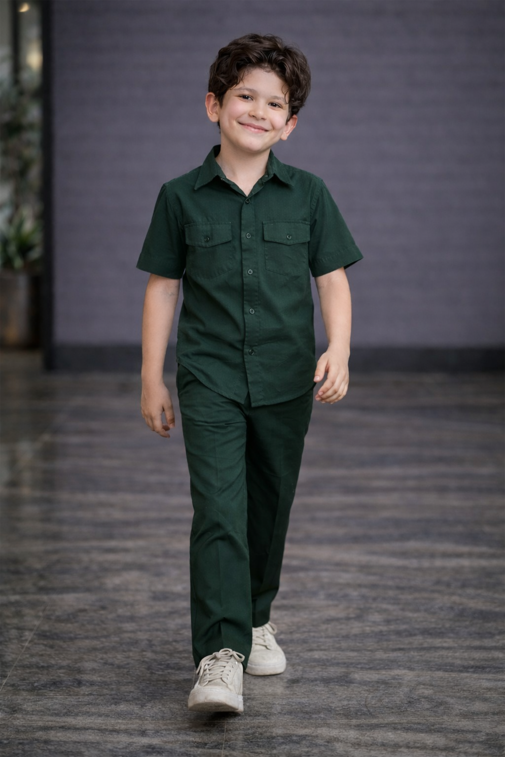 Royal deep green kids summer Co-ords in Irish Linen
