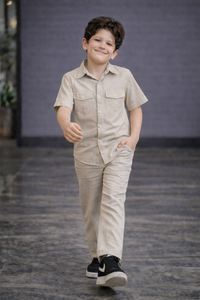 Dune beige kids summer Co-ords in Irish Linen