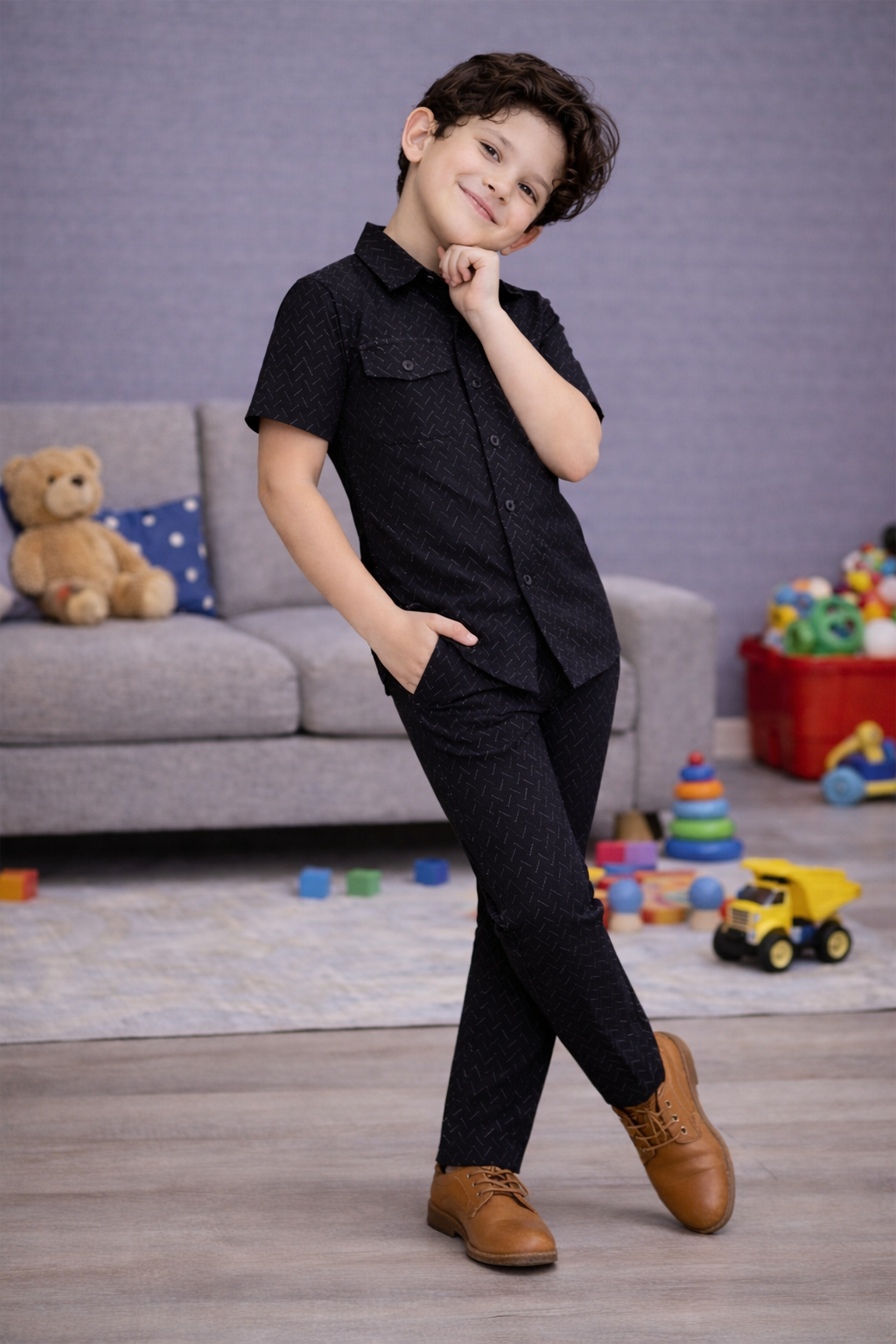 Black printed kids summer Co-ords