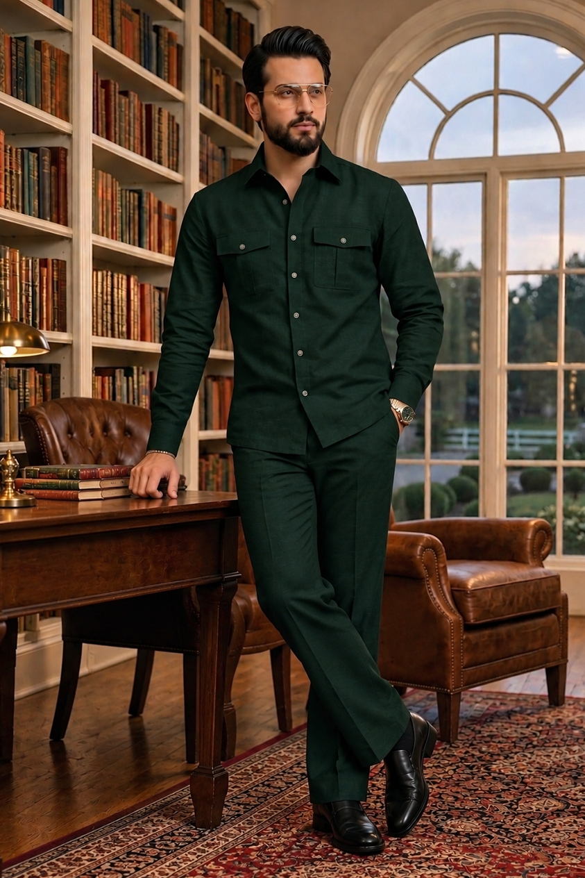 Dark green full sleeve Men Co-ords set RR