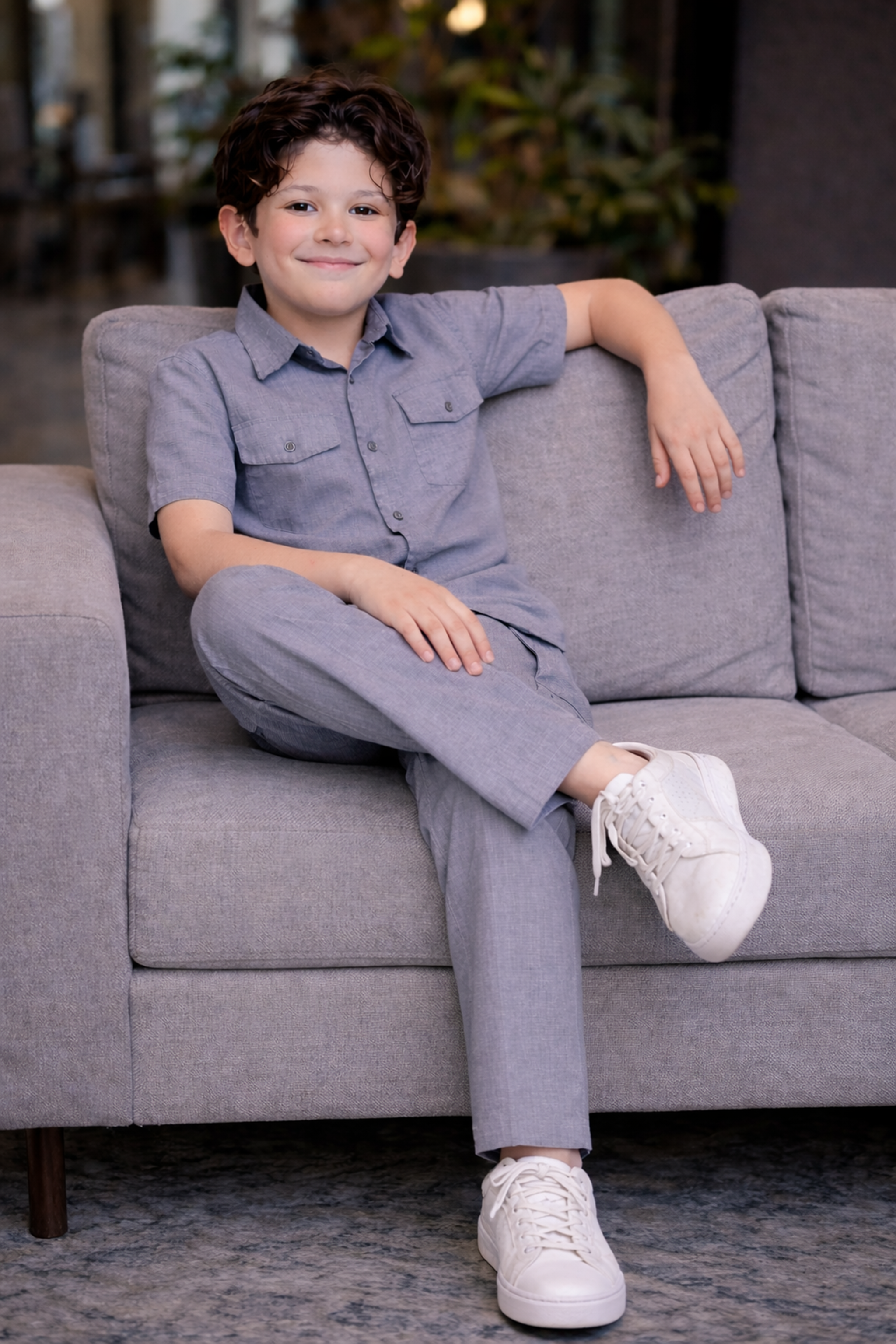 Charcoal Grey summer kids Co-ords in Irish Linen