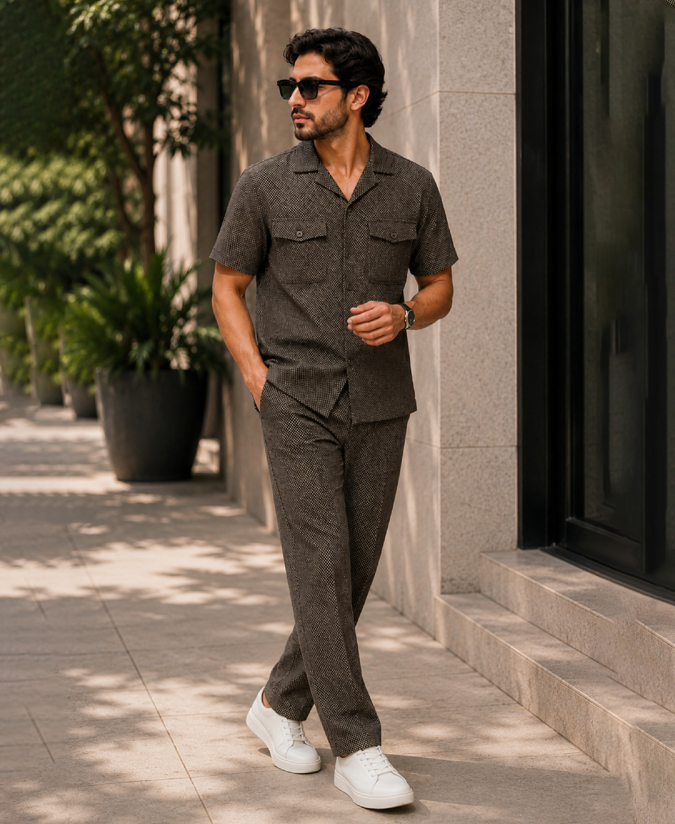 Brown Texture Luxury Summer Co-ords Set
