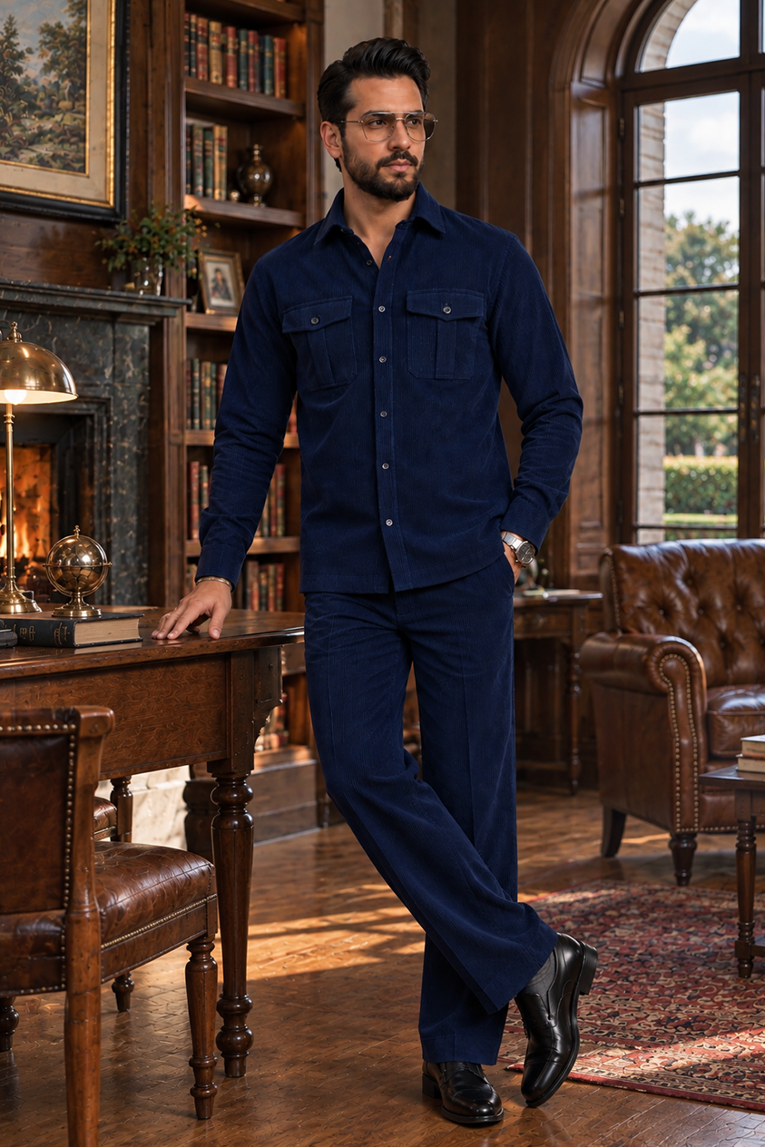 Navy Blue Corduroy Winter Co-ords Set_RR