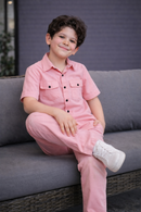 Carnation pink summer kids Co-ords in Irish Linen