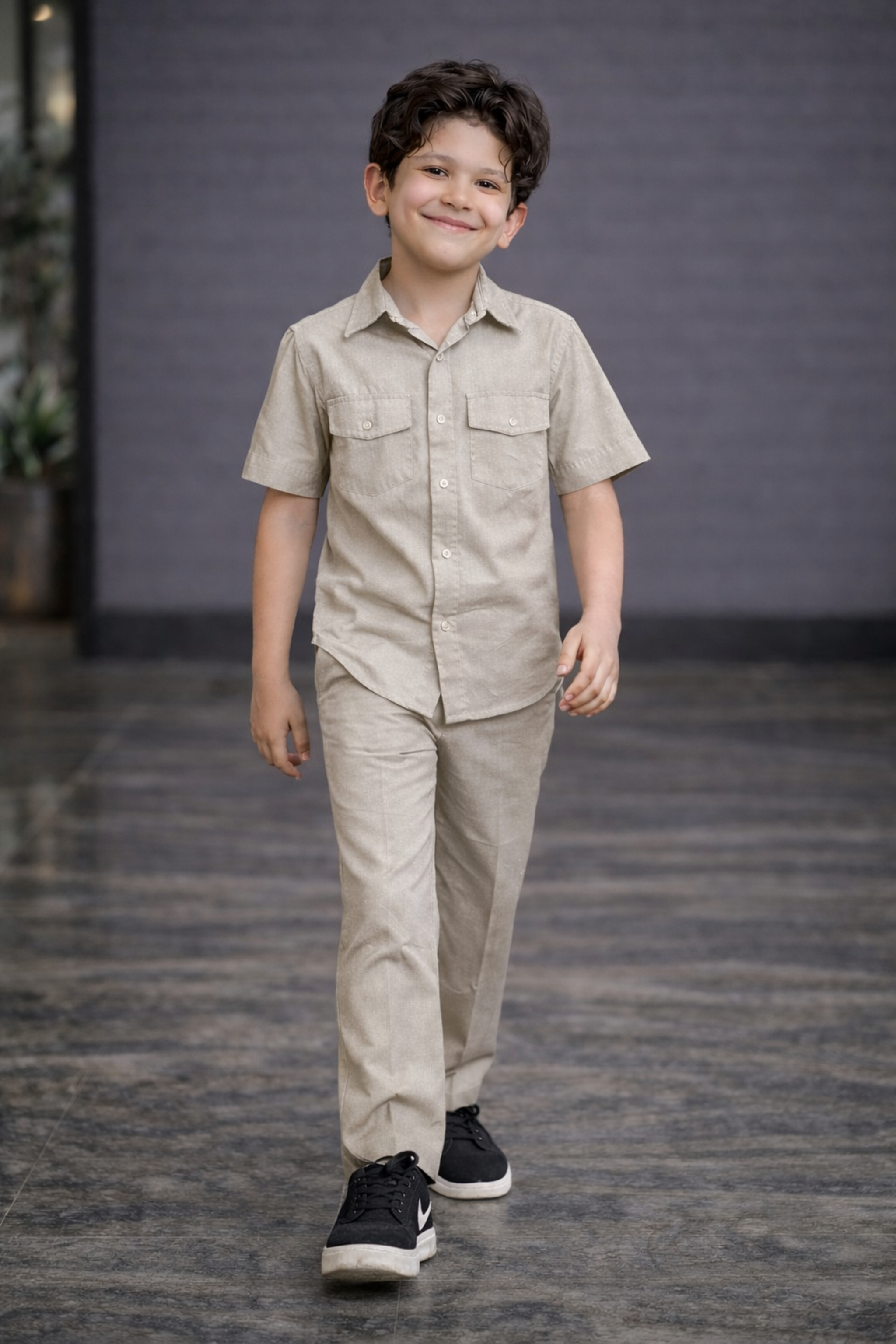 Dune beige kids summer Co-ords in Irish Linen