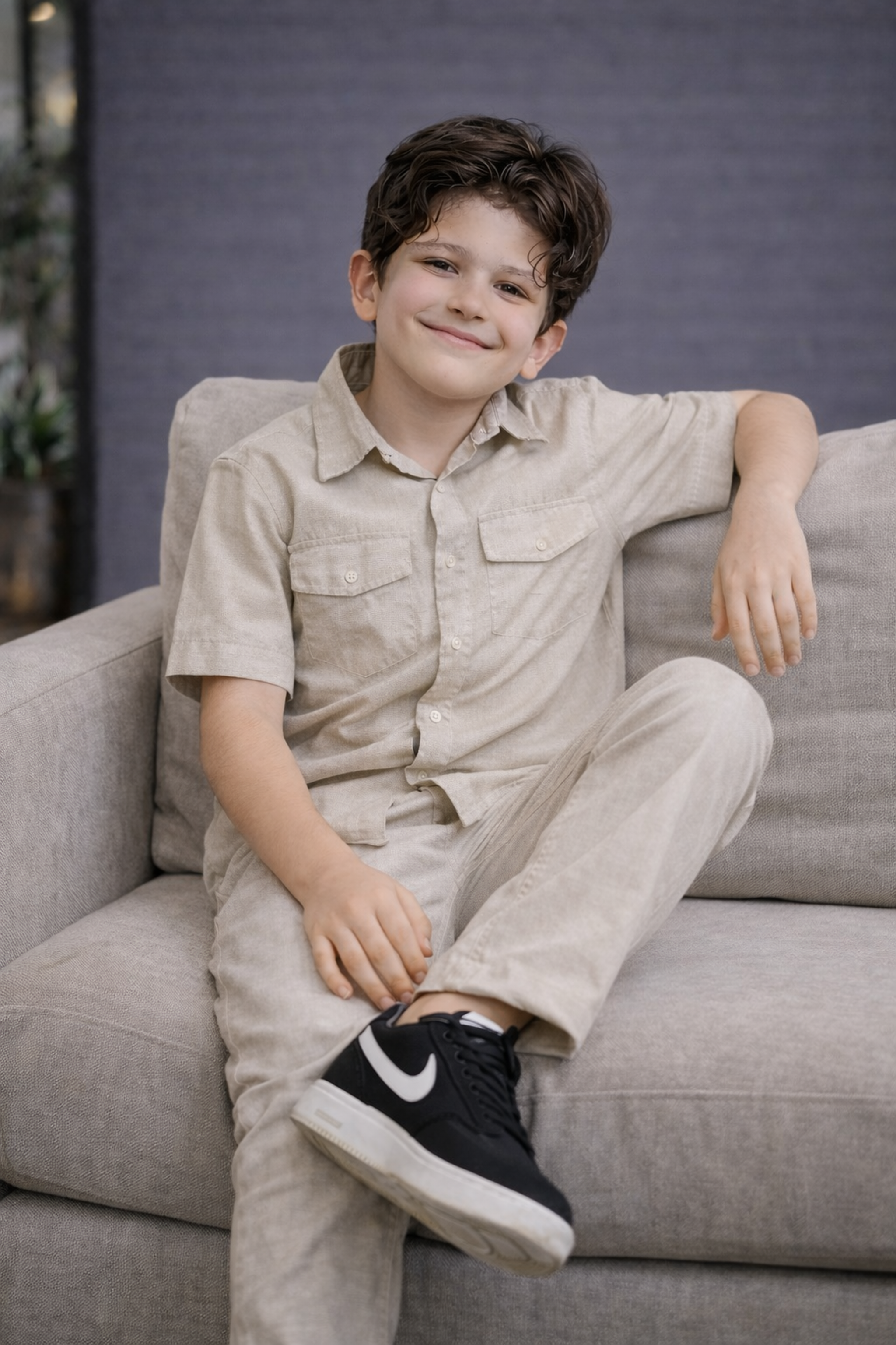 Dune beige kids summer Co-ords in Irish Linen