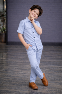 Sky Blue Summer Kids Co-ords in Irish Linen